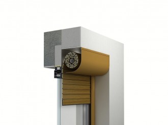 Řez roletou, hliníkový pohledový kastlík čtvrt-kulatý