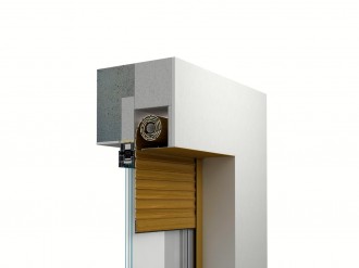 Řez podomítkovou roletou se zaomítacím boxem a izolací